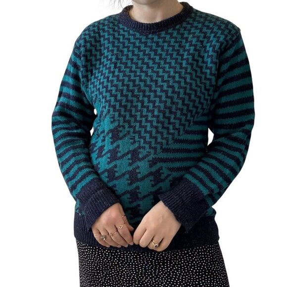 Vintage Gianfranco Ruffuni Blue Donegal Fleck Geometric Ski Wool Sweater Sz M - Picture 4 of 7